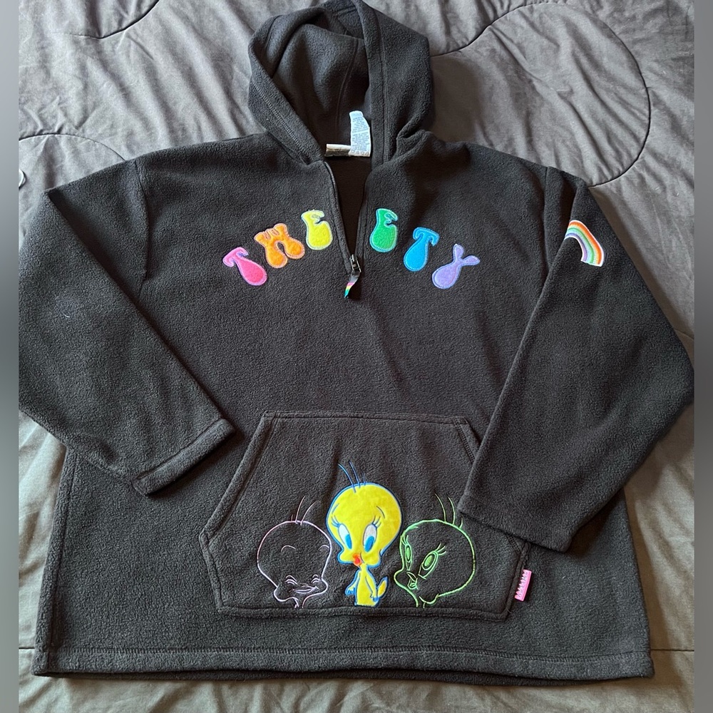 Vtg 90s Looney Tunes Tweety bird zip hoodie fleece-Large